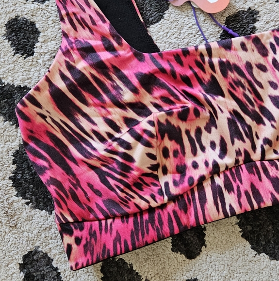 NWT Yitty Headliner Shaping Midi Bralette Size Medium Pink Animal Print Satin - Picture 3 of 8